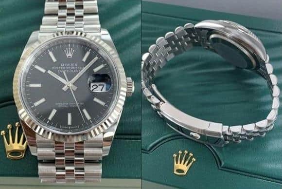 This is the silver Rolex Oyster Perpetual DATEJUST watch. It has a white gold fluted bezel and a jubilee bracelet. It was stolen from a man in Park Gate after he listed the valuable on Facebook Marketplace. Picture: Hampshire Constabulary.