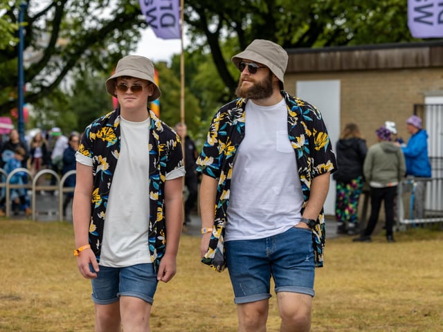 Hopeful outfits at the soggy Victorious festival. Picture: Mike Cooter (240824)