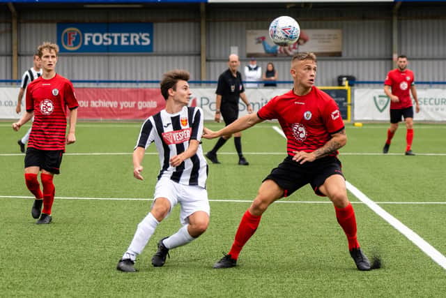 Action from Hayling's 3-0 win against Locks Heath yesterday. Photo by Matthew Clark