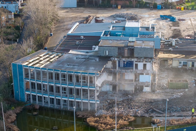 The frontage is being flattened to make way for a new bus depot