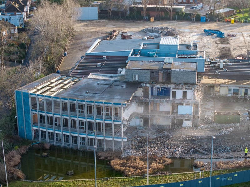 The frontage is being flattened to make way for a new bus depot