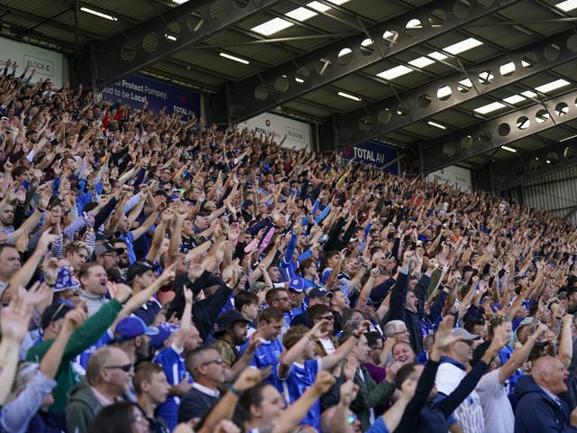 The Fratton End in full voice after Regan's Poole's injury-time goal at the end of the first half