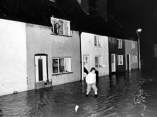 Flooded homes at Wallington, Fareham, when the River Wallington burst its banks in November 1976.