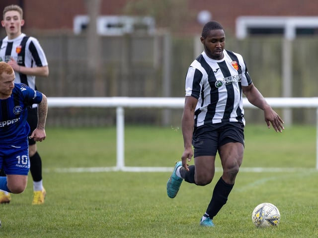 Hayling United (black/white) v Clanfield. Picture by Alex Shute