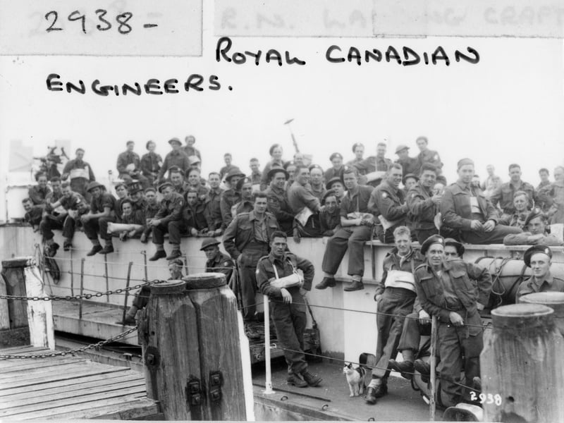 Royal Canadian Engineers on board an LCI(L) alongside South Parade Pier, about to embark for Normandy. Probably after D-Day.