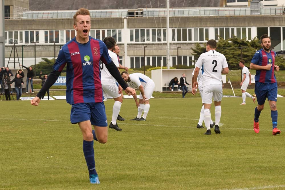 James Franklyn celebrates his FA Vase semi-final goal against Binfield - one of 20 in league and cup action  for the attacking midfielder in 2020/21. Picture: Keith Woodland