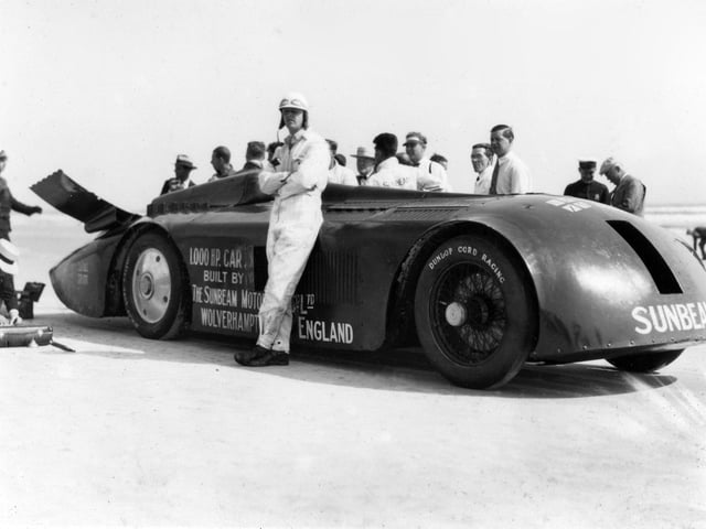 Major Henry Segrave with Sunbeam 1000hp at Daytona Beach in Florida