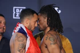 Pompey's Mikey McKinson, left, and Alex Martin had to be separated at the weigh-in Picture: Tom Hogan/Golden Boy Promotions