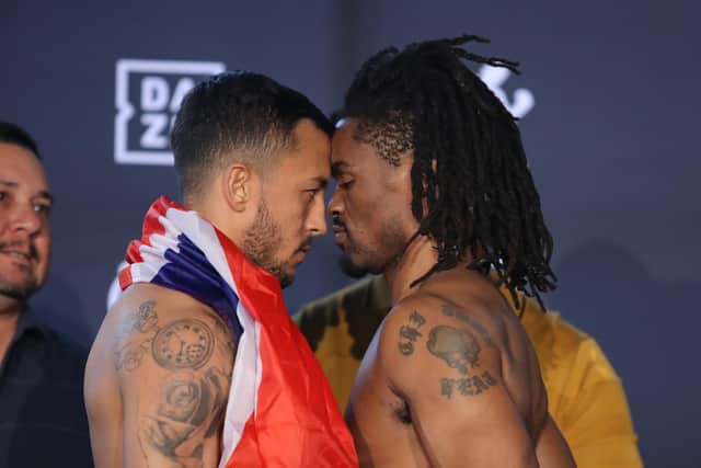 Pompey's Mikey McKinson, left, and Alex Martin had to be separated at the weigh-in Picture: Tom Hogan/Golden Boy Promotions
