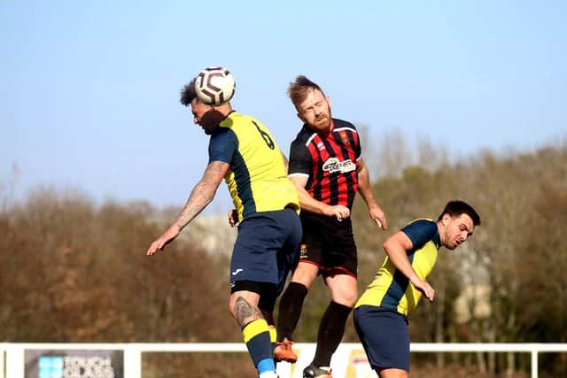-Action from Moneyfields Reserves' 1-0 win at Fleetlands. Pic: Tom Phillips