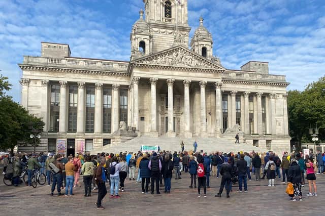 Hundreds of people came to Guildhall Square for today's protest. Picture: Elsa Waterfield