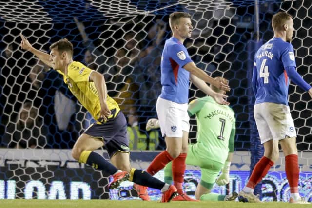 Michael Rose celebrates Coventry's equaliser in their 3-3 draw at Pompey. Picture: Robin Jones