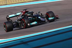 Lewis Hamilton of Great Britain driving the (44) Mercedes AMG Petronas F1 Team Mercedes W12 during final practice ahead of the F1 Grand Prix of Abu Dhabi at Yas Marina Circuit on December 11, 2021 in Abu Dhabi, United Arab Emirates. Picture: Lars Baron/Getty Images