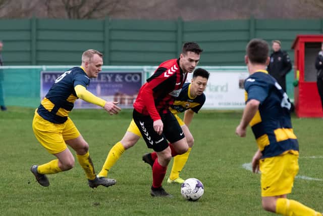 Fareham's Luke Slade in action during a recent Cams Alder victory over Lymington. Picture: Duncan Shepherd