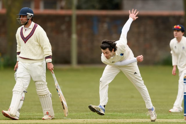 Nick Ward on his way to taking four wickets for the University of Portsmouth at Havant. Picture: Keith Woodland