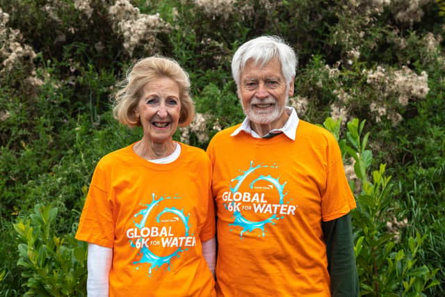 Sue Tinney (75) and husband Sam Tinney (82) before setting off for their 6k Walk For Water. Picture: Mike Cooter (210821)