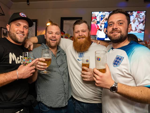Jarrath Cush, Josh Strain, Ryan Ralph and Aaron Ralph at The Leopold in Southsea, on Saturday, December 10, to watch England v France in the World Cup Picture: Matthew Clark