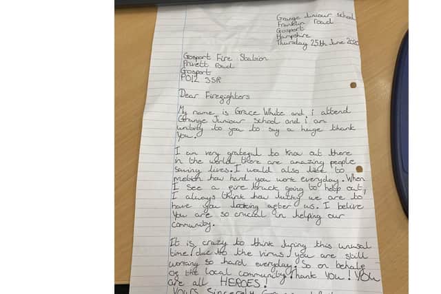 The letter Grace White sent to Gosport Fire Station. Picture: Supplied