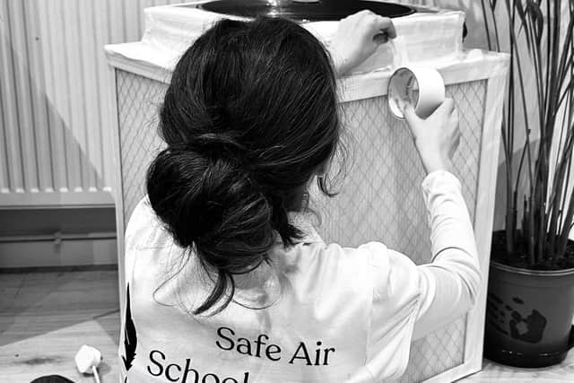 12 year old builds and donates a DIY air filter for her school