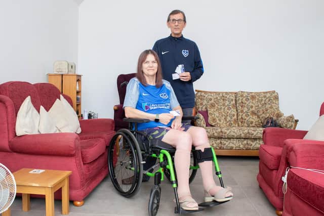 Pictured: Linda Dunford with her partner, Adrian Wheeler at their home in Clanfield on Tuesday 20th June 2023. Picture: Habibur Rahman