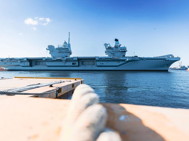 The HMS Prince of Wales (R09) pulling into Naval Station Mayport, Florida, for a scheduled port visit, Sep. 20, 2023.