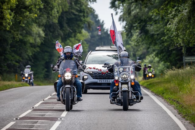 The convoy of military vehicles was headed with a guard of bikers. Picture: Mike Cooter (240623)