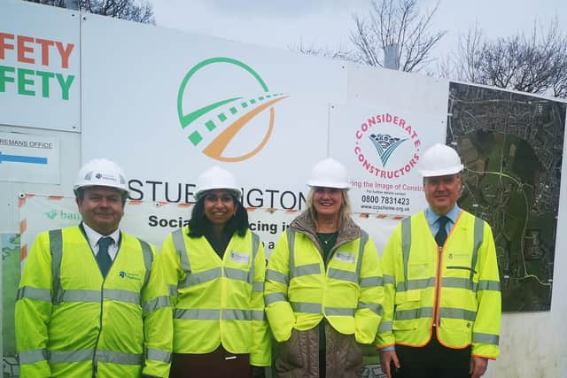 From left, Cllr Rob Humby, Suella Braverman MP, Caroline Dinenage MP and Cllr Sean Woodward, who visited the Stubbington Bypass. Picture: Hampshire County Council