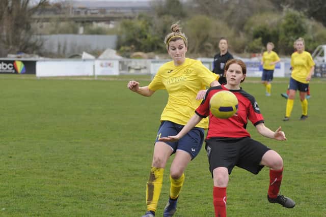 Moneyfields' Kim Whitcombe in action against Newbury. Picture Ian Hargreaves