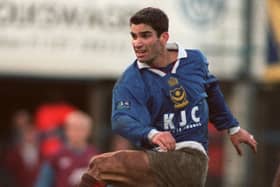 Craig Foster in action for Pompey against Aston Villa in January 1998 - a match in which he scored twice