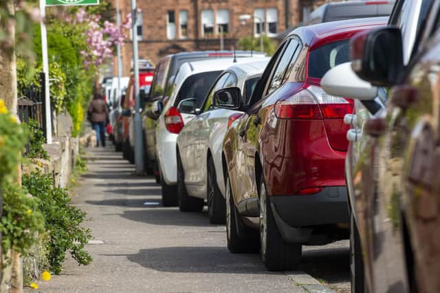 Street parking could become more strictly enforced across the county. Picture: Lisa Ferguson
Regent Street, Portobello
Narrow street parking,cars on kerb and road, parking, pavement parking, struugle to pass, cars, tyres