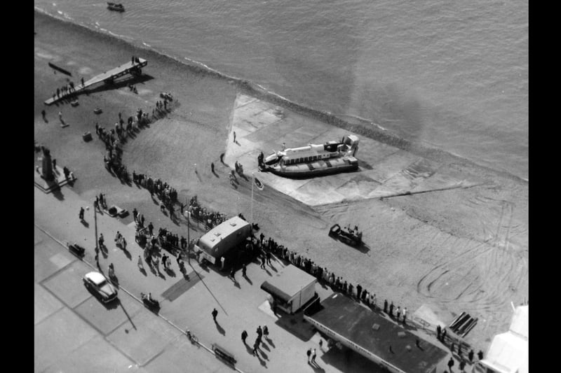 SRN6 Hovercraft at Southsea in 1965. The hovercraft from Ryde arriving on the beach at Southsea. No protection for onlookers. Picture: The News