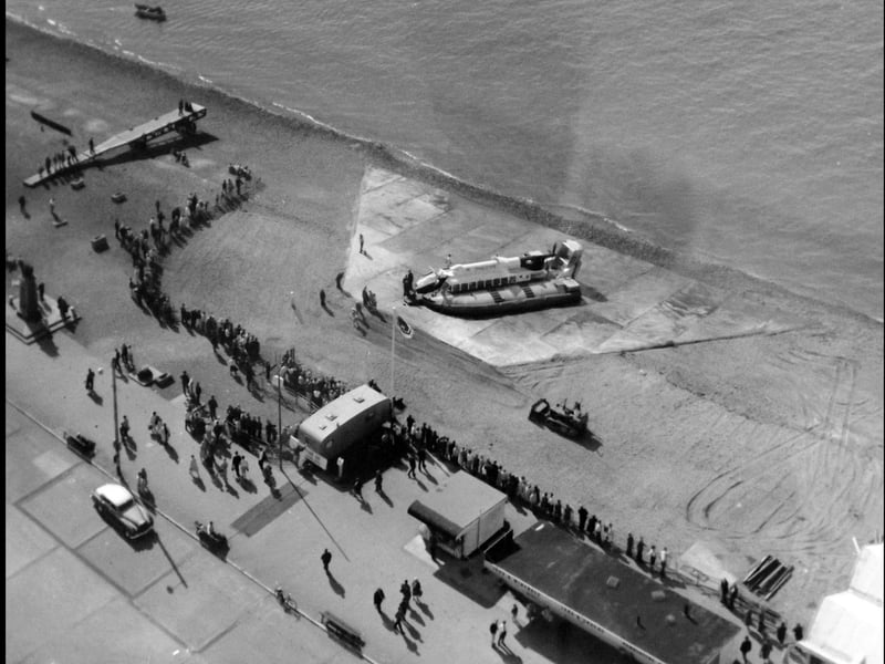 SRN6 Hovercraft at Southsea in 1965. The hovercraft from Ryde arriving on the beach at Southsea. No protection for onlookers. Picture: The News