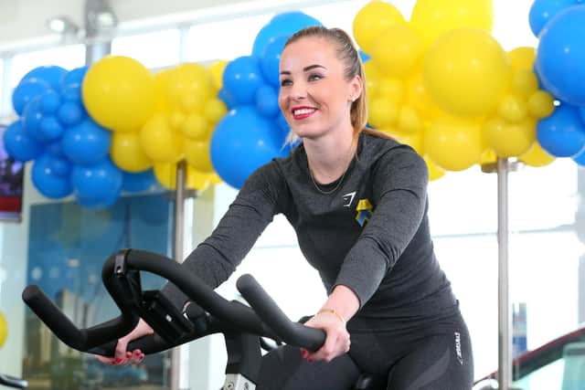 Abi Talmondt was instrumental in setting up the project. Richmond Motorgroup, in Farlington, held a sponsored static bike ride with all donations going to Ukraine via the Disasters Emergency Committee appealPicture: Chris Moorhouse (jpns 090322-08)
