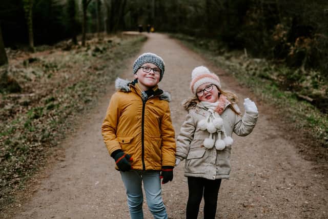 Eight-year-old Jimmy Legg walked 100 miles to raise money for Epilepsy Society as he has hemiplegic cerebral palsy and epilepsy himself. Pictured: Jimmy and sister Alyce, 4, by Nikki Legg Photography