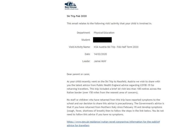 The letter sent to Bay House school parents. Picture: Supplied