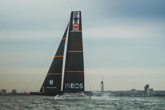 The Team Ineos UK racing yacht being put through her paces on the Solent. 

Picture: Ralph Hewitt
