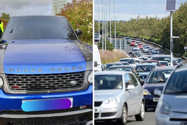 The Blue Ranger Rover was involved in a crash on the M275. Picture: Hampshire Roads Policing Unit/Paul Jacobs.
