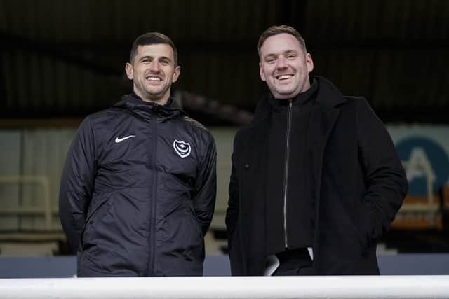 Pompey boss John Mousinho and sporting director Rich Hughes, who was announced as sporting director a year ago last week.