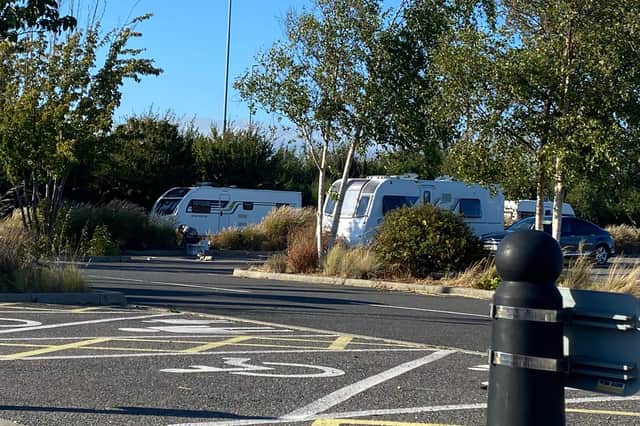 Travellers pictured at Portsmouth's park and ride site  in Tipner.