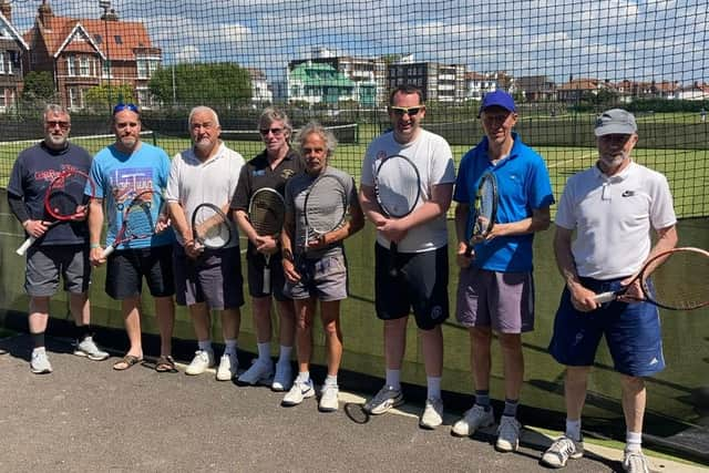 CourtX 4 v Alverstoke 1 (from left): Duncan Robinson, Tony Norrish, Ozzy Glocic, Chris Titterington, Rod Bailey, Carl Titterington, MartinJewell and Ken O’Kell.