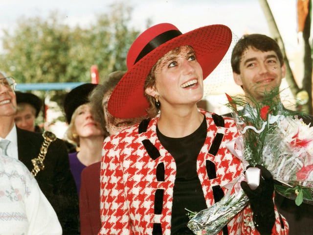 The Princess of Wales looks up at residents at Buckingham Green, Buckland, Portsmouth as their roar welcomes her, as she tours parts of Portsmouth after receiving the Honorary Freedom of the City on 16th October 1992