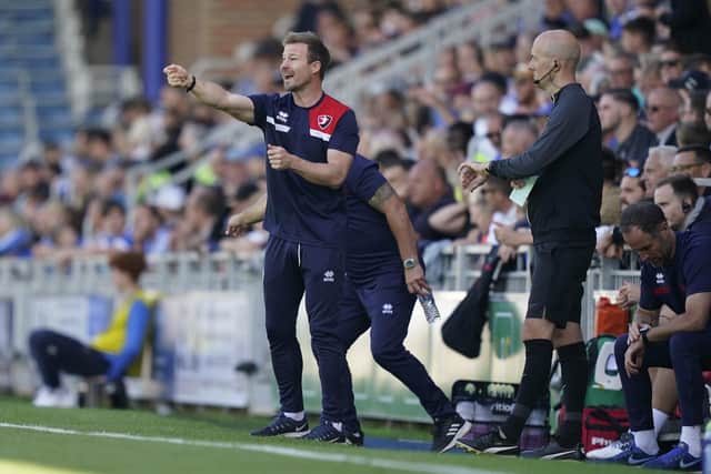 Cheltenham Town manager Wade Elliott praised the Pompey fan who stood in as assistant referee on Saturday. Picture: Jason Brown.