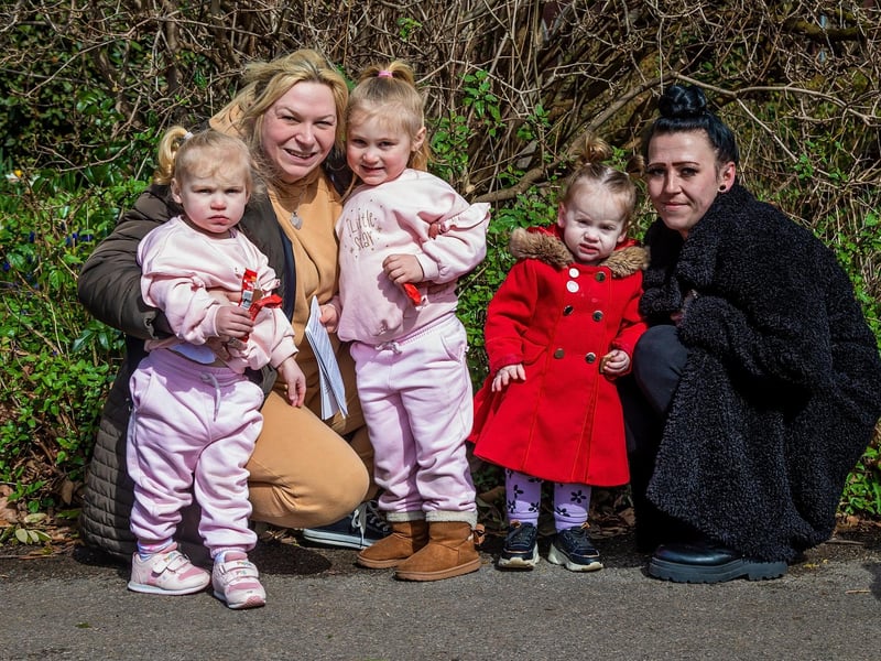 Daisy Jerams, two, Emma Paul, 30, Bella-Rose Jerams, three, Precious Paul, two, and Shona Paul, 27