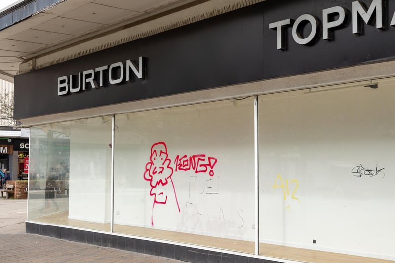 Graffiti on the former Burton shop on Arundel Street