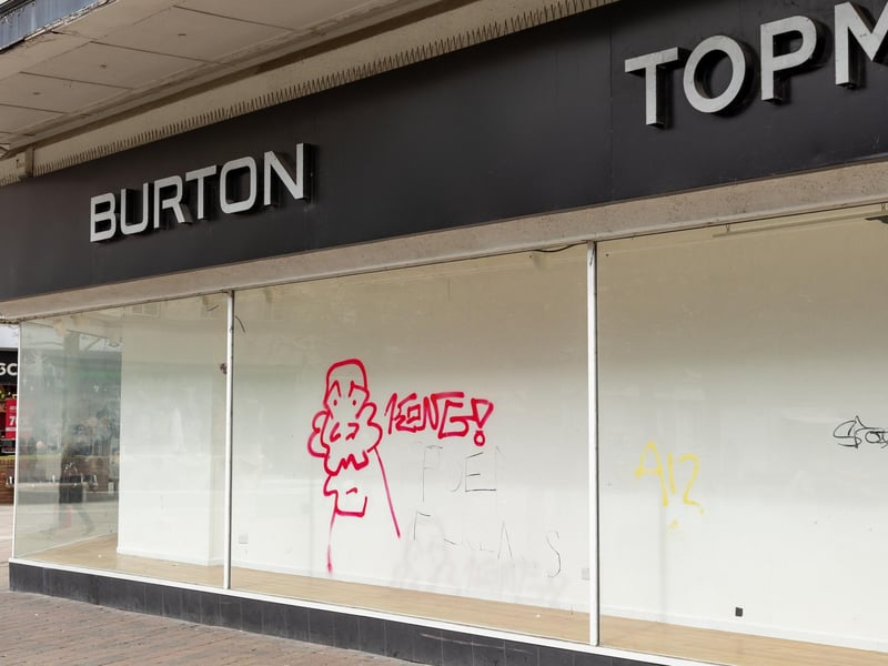 Graffiti on the former Burton shop on Arundel Street