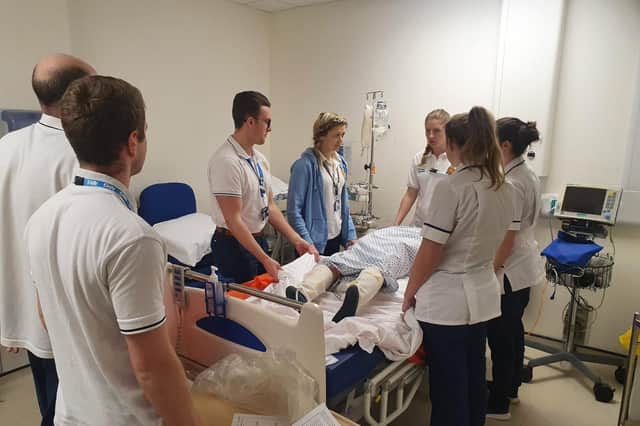 The Orthopaedic Physiotherapy Team at Queen Alexandra Hospital undergoing training to prepare themselves to support the Critical Care Unit.