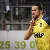 Christian Burgess celebrates scoring Royale Union Saint-Gilloise's opening goal in their 3-0 win against Sporting Charleroi on Saturday.    Picture: VIRGINIE LEFOUR/BELGA MAG/AFP via Getty Images