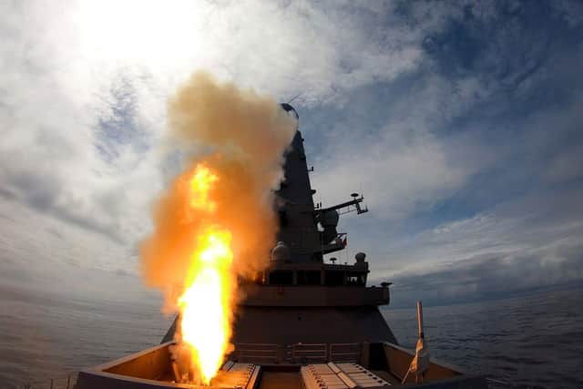 HMS Dedender flexes her muscle by firing a Sea Viper missile. Photo: LPhot Pepe Hogan