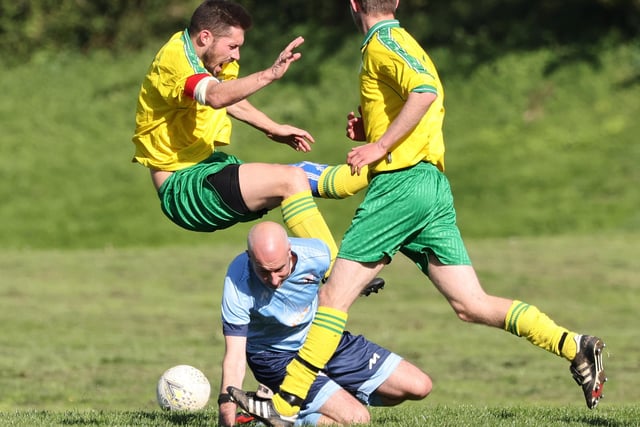 Wickham (yellow) v Portchester Rovers. Picture by Kevin Shipp