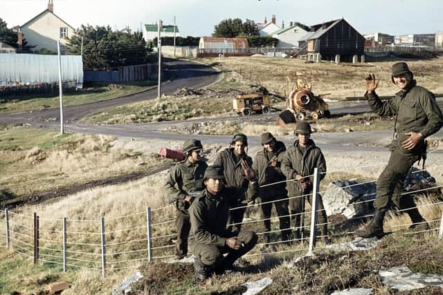 Unknown Argentine soldiers in Port Stanley 1982. Picture: The Royal Marines Museum, Southsea, PO4 9PX